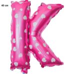 Balon Folie Metalizata Litera K, Embo, 40 cm, Cu Imprimeu Inimioare, Umflati cu Heliu sau Aer, Ambalaj Individual, Pai inclus, Roz - imagine 2