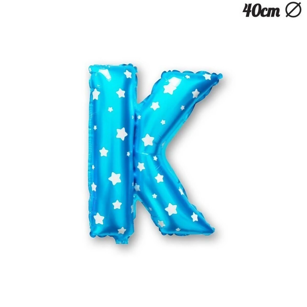 Balon Folie Metalizata Litera K, Embo, 40 cm, Cu Imprimeu Stelute, Umflati cu Heliu sau Aer, Ambalaj Individual, Pai inclus, Albastru - imagine 3