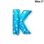 Balon Folie Metalizata Litera K, Embo, 40 cm, Cu Imprimeu Stelute, Umflati cu Heliu sau Aer, Ambalaj Individual, Pai inclus, Albastru - imagine 3
