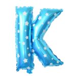 Balon Folie Metalizata Litera K, Embo, 40 cm, Cu Imprimeu Stelute, Umflati cu Heliu sau Aer, Ambalaj Individual, Pai inclus, Albastru