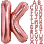 Balon Folie Metalizata Litera K, Embo, 40 cm, Umflati cu Heliu sau Aer, Ambalaj Individual, Pai inclus, Rose Gold - imagine 2