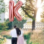 Balon Folie Metalizata Litera K, Embo, 80 cm, Umflati cu Heliu sau Aer, Ambalaj Individual, Pai inclus, Rose Gold - imagine 3