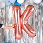 Balon Folie Metalizata Litera K, Embo, 80 cm, Umflati cu Heliu sau Aer, Ambalaj Individual, Pai inclus, Rose Gold - imagine 5