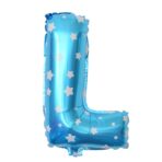 Balon Folie Metalizata Litera L, Embo, 40 cm, Cu Imprimeu Stelute, Umflati cu Heliu sau Aer, Ambalaj Individual, Pai inclus, Albastru
