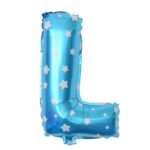 Balon Folie Metalizata Litera L, Embo, 40 cm, Cu Imprimeu Stelute, Umflati cu Heliu sau Aer, Ambalaj Individual, Pai inclus, Albastru