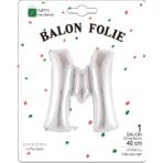Balon Folie Metalizata Litera M, Embo, 40 cm, Umflati cu Heliu sau Aer, Ambalaj Individual, Pai inclus, Argintiu - imagine 2