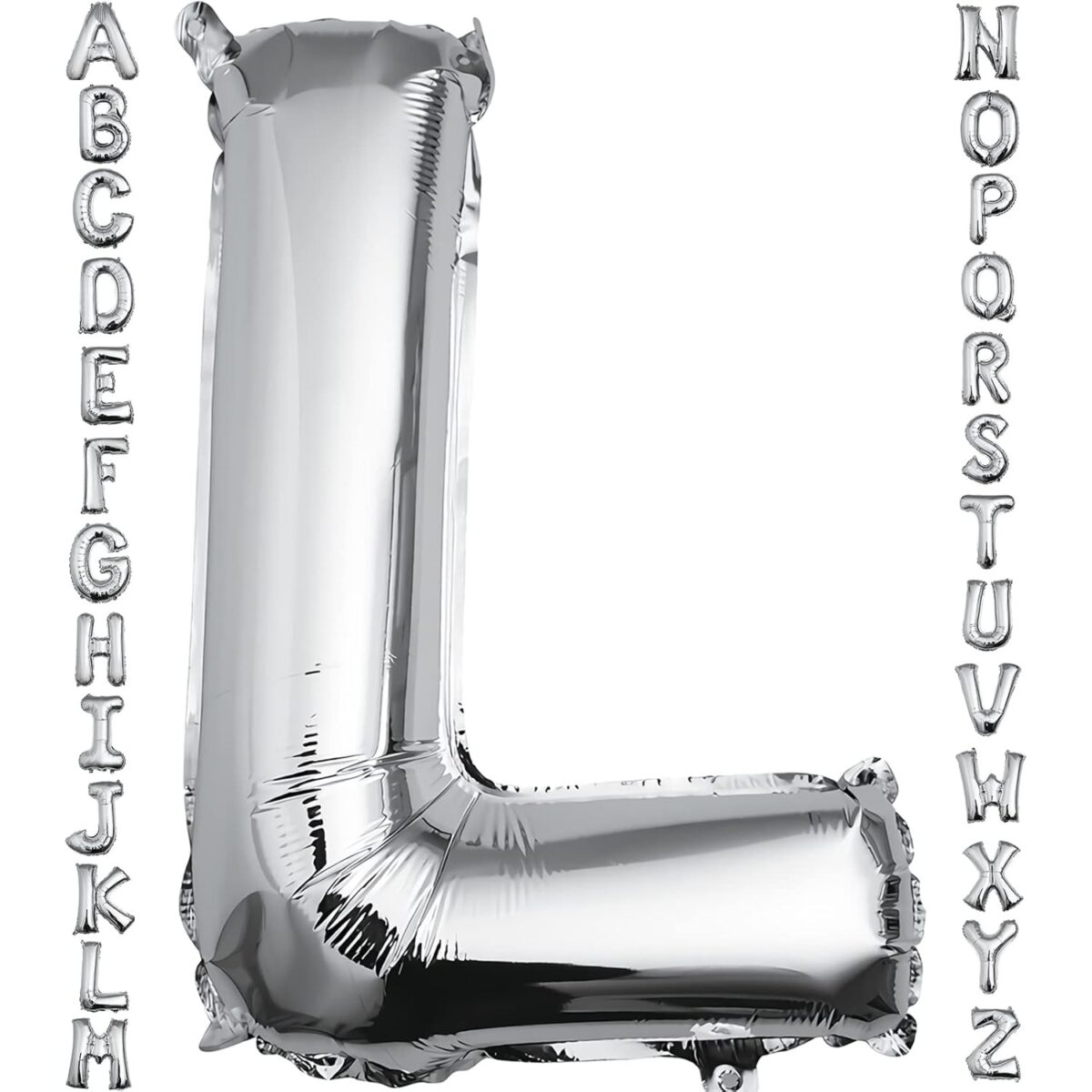 Balon Folie Metalizata Litera L, Embo, 80 cm, Umflati cu Heliu sau Aer, Ambalaj Individual, Pai inclus, Argintiu - imagine 3
