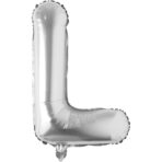 Balon Folie Metalizata Litera L, Embo, 80 cm, Umflati cu Heliu sau Aer, Ambalaj Individual, Pai inclus, Argintiu
