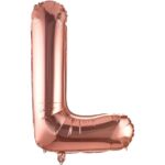 Balon Folie Metalizata Litera L, Embo, 80 cm, Umflati cu Heliu sau Aer, Ambalaj Individual, Pai inclus, Rose Gold