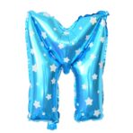 Balon Folie Metalizata Litera M, Embo, 40 cm, Cu Imprimeu Stelute, Umflati cu Heliu sau Aer, Ambalaj Individual, Pai inclus, Albastru - imagine 3