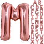 Balon Folie Metalizata Litera M, Embo, 80 cm, Umflati cu Heliu sau Aer, Ambalaj Individual, Pai inclus, Rose Gold - imagine 4