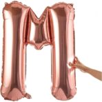 Balon Folie Metalizata Litera M, Embo, 80 cm, Umflati cu Heliu sau Aer, Ambalaj Individual, Pai inclus, Rose Gold - imagine 8