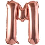 Balon Folie Metalizata Litera M, Embo, 80 cm, Umflati cu Heliu sau Aer, Ambalaj Individual, Pai inclus, Rose Gold