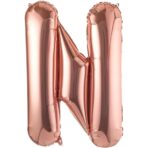Balon Folie Metalizata Litera N, Embo, 100 cm, Umflati cu Heliu sau Aer, Ambalaj Individual, Pai inclus, Rose Gold