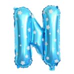 Balon Folie Metalizata Litera N, Embo, 40 cm, Cu Imprimeu Stelute, Umflati cu Heliu sau Aer, Ambalaj Individual, Pai inclus, Albastru