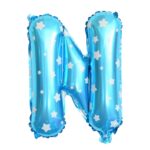 Balon Folie Metalizata Litera N, Embo, 40 cm, Cu Imprimeu Stelute, Umflati cu Heliu sau Aer, Ambalaj Individual, Pai inclus, Albastru