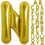 Balon Folie Metalizata Litera N, Embo, 40 cm, Umflati cu Heliu sau Aer, Ambalaj Individual, Pai inclus, Auriu - imagine 5