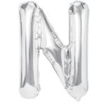 Balon Folie Metalizata Litera N, Embo, 40 cm, Umflati cu Heliu sau Aer, Ambalaj Individual, Pai inclus, Argintiu