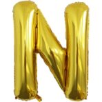 Balon Folie Metalizata Litera N, Embo, 40 cm, Umflati cu Heliu sau Aer, Ambalaj Individual, Pai inclus, Auriu