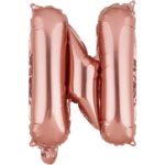 Balon Folie Metalizata Litera N, Embo, 40 cm, Umflati cu Heliu sau Aer, Ambalaj Individual, Pai inclus, Rose Gold