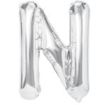 Balon Folie Metalizata Litera N, Embo, 80 cm, Umflati cu Heliu sau Aer, Ambalaj Individual, Pai inclus, Argintiu