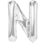 Balon Folie Metalizata Litera N, Embo, 80 cm, Umflati cu Heliu sau Aer, Ambalaj Individual, Pai inclus, Argintiu