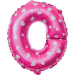 Balon Folie Metalizata Litera O, Embo, 40 cm, Cu Imprimeu Inimioare, Umflati cu Heliu sau Aer, Ambalaj Individual, Pai inclus, Roz