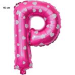 Balon Folie Metalizata Litera P, Embo, 40 cm, Cu Imprimeu Inimioare, Umflati cu Heliu sau Aer, Ambalaj Individual, Pai inclus, Roz - imagine 2