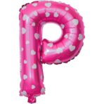 Balon Folie Metalizata Litera P, Embo, 40 cm, Cu Imprimeu Inimioare, Umflati cu Heliu sau Aer, Ambalaj Individual, Pai inclus, Roz - imagine 3