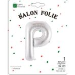 Balon Folie Metalizata Litera P, Embo, 40 cm, Umflati cu Heliu sau Aer, Ambalaj Individual, Pai inclus, Argintiu - imagine 2