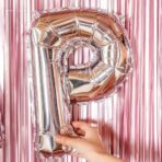 Balon Folie Metalizata Litera P, Embo, 40 cm, Umflati cu Heliu sau Aer, Ambalaj Individual, Pai inclus, Argintiu - imagine 6