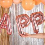 Balon Folie Metalizata Litera P, Embo, 40 cm, Umflati cu Heliu sau Aer, Ambalaj Individual, Pai inclus, Rose Gold - imagine 5