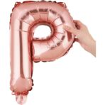 Balon Folie Metalizata Litera P, Embo, 40 cm, Umflati cu Heliu sau Aer, Ambalaj Individual, Pai inclus, Rose Gold - imagine 6
