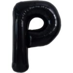 Balon Folie Metalizata Litera P, Embo, 40 cm, Umflati cu Heliu sau Aer, Ambalaj Individual, Pai inclus, Negru