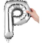Balon Folie Metalizata Litera P, Embo, 80 cm, Umflati cu Heliu sau Aer, Ambalaj Individual, Pai inclus, Argintiu - imagine 6