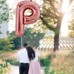 Balon Folie Metalizata Litera P, Embo, 80 cm, Umflati cu Heliu sau Aer, Ambalaj Individual, Pai inclus, Rose Gold - imagine 3