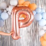 Balon Folie Metalizata Litera P, Embo, 80 cm, Umflati cu Heliu sau Aer, Ambalaj Individual, Pai inclus, Rose Gold - imagine 5