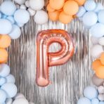 Balon Folie Metalizata Litera P, Embo, 80 cm, Umflati cu Heliu sau Aer, Ambalaj Individual, Pai inclus, Rose Gold - imagine 7