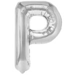 Balon Folie Metalizata Litera P, Embo, 80 cm, Umflati cu Heliu sau Aer, Ambalaj Individual, Pai inclus, Argintiu