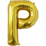 Balon Folie Metalizata Litera P, Embo, 80 cm, Umflati cu Heliu sau Aer, Ambalaj Individual, Pai inclus, Auriu