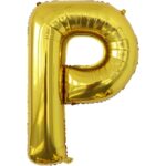 Balon Folie Metalizata Litera P, Embo, 80 cm, Umflati cu Heliu sau Aer, Ambalaj Individual, Pai inclus, Auriu