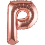 Balon Folie Metalizata Litera P, Embo, 80 cm, Umflati cu Heliu sau Aer, Ambalaj Individual, Pai inclus, Rose Gold