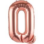 Balon Folie Metalizata Litera Q, Embo, 100 cm, Umflati cu Heliu sau Aer, Ambalaj Individual, Pai inclus, Rose Gold