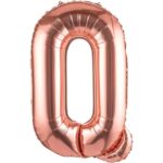 Balon Folie Metalizata Litera Q, Embo, 100 cm, Umflati cu Heliu sau Aer, Ambalaj Individual, Pai inclus, Rose Gold