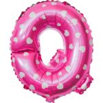 Balon Folie Metalizata Litera Q, Embo, 40 cm, Cu Imprimeu Inimioare, Umflati cu Heliu sau Aer, Ambalaj Individual, Pai inclus, Roz