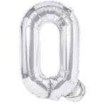 Balon Folie Metalizata Litera Q, Embo, 40 cm, Umflati cu Heliu sau Aer, Ambalaj Individual, Pai inclus, Argintiu