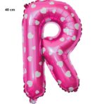 Balon Folie Metalizata Litera R, Embo, 40 cm, Cu Imprimeu Inimioare, Umflati cu Heliu sau Aer, Ambalaj Individual, Pai inclus, Roz - imagine 2