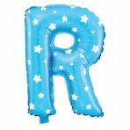 Balon Folie Metalizata Litera R, Embo, 40 cm, Cu Imprimeu Stelute, Umflati cu Heliu sau Aer, Ambalaj Individual, Pai inclus, Albastru - imagine 3