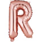 Balon Folie Metalizata Litera R, Embo, 40 cm, Umflati cu Heliu sau Aer, Ambalaj Individual, Pai inclus, Rose Gold