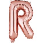 Balon Folie Metalizata Litera R, Embo, 40 cm, Umflati cu Heliu sau Aer, Ambalaj Individual, Pai inclus, Rose Gold
